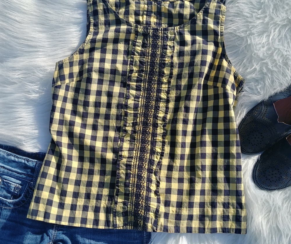 Antropologie🌺Odille blue yellow gingham top